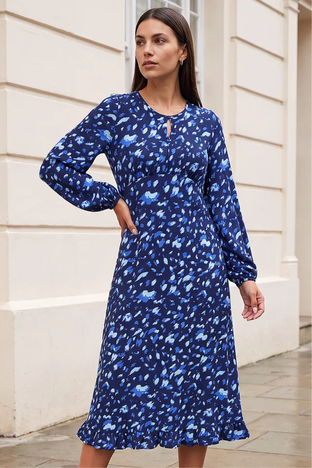 Roman Blue Abstract Keyhole Dress