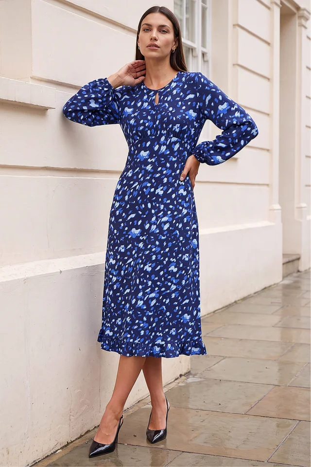 Roman Blue Abstract Keyhole Dress