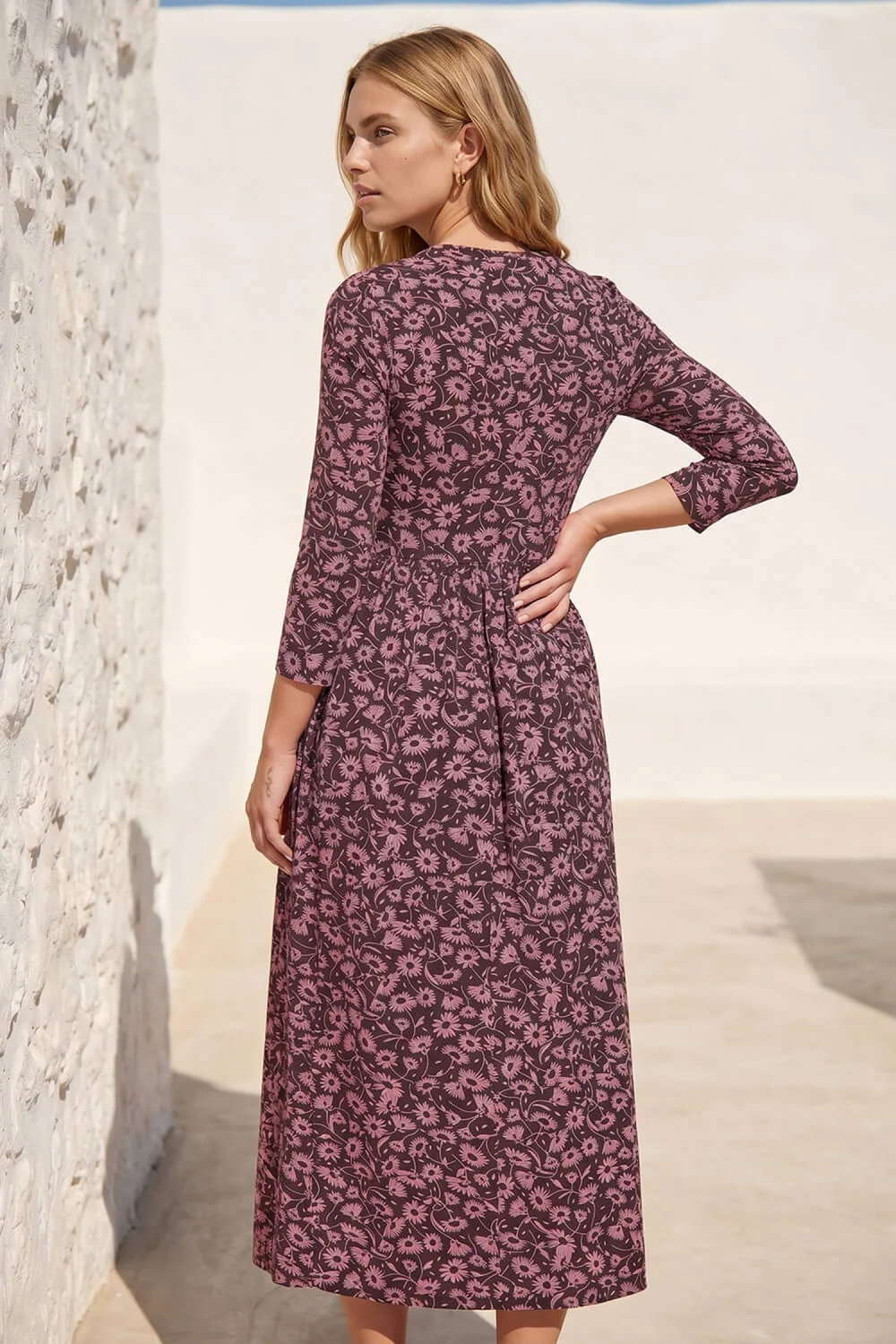 Roman Pink Floral Print Ruched Midi Dress - 10 Image 3