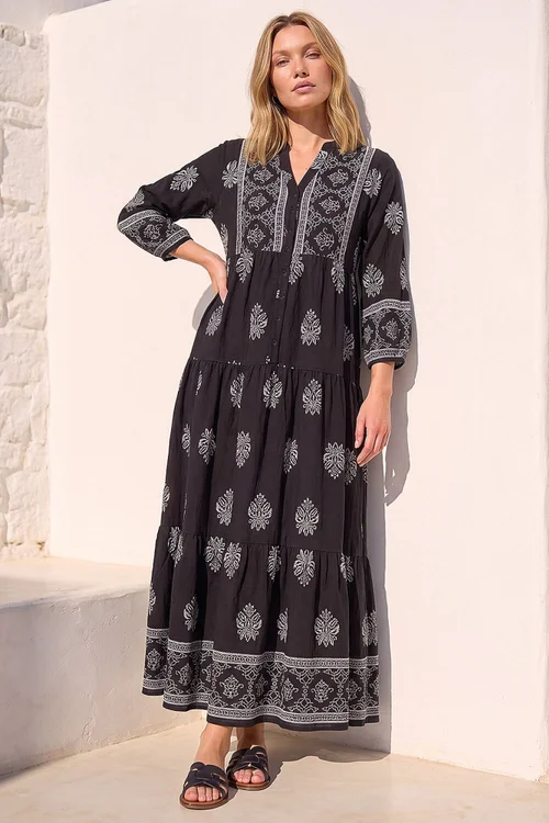 Roman Black Baroque Border Midi Dress - 20 Image 1
