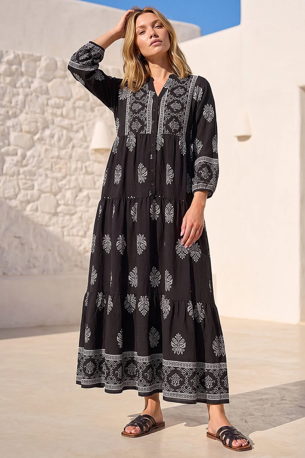 Roman Black Baroque Border Midi Dress - 20 Image 2