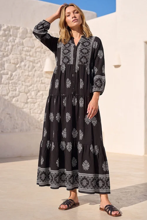 Roman Black Baroque Border Midi Dress - 20 Image 2
