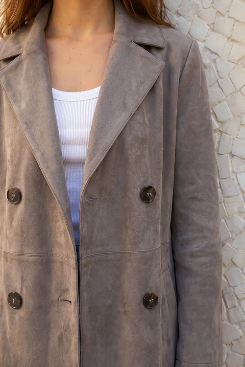 Roman Taupe Petite Faux Suede Trench Coat - 8 Image 4