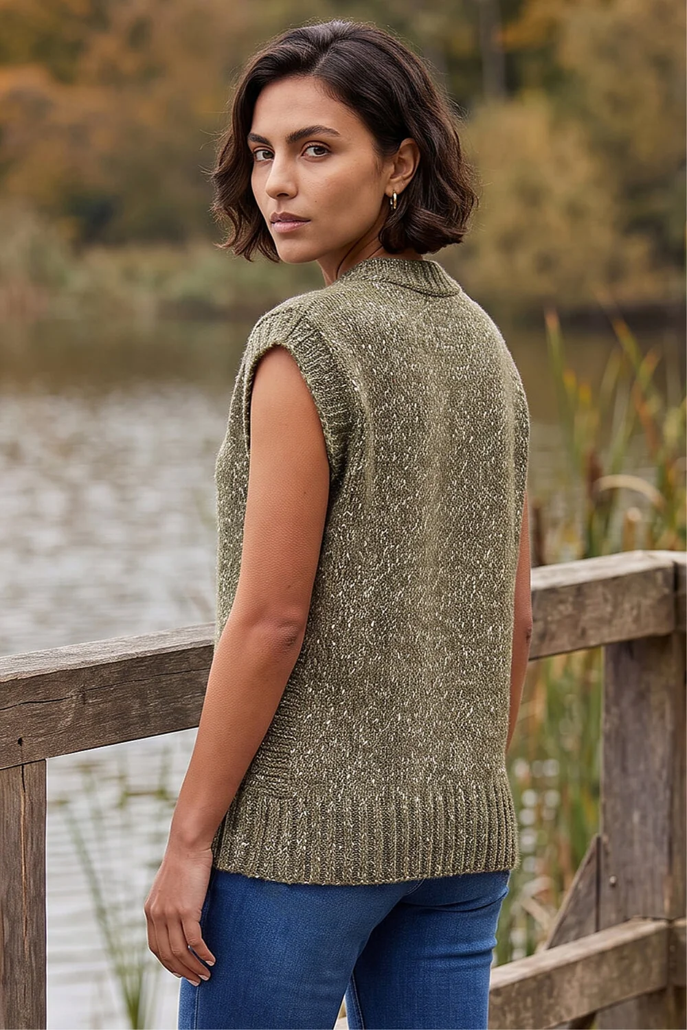 Roman Khaki Speckled Knit Vest - 12 Image 2