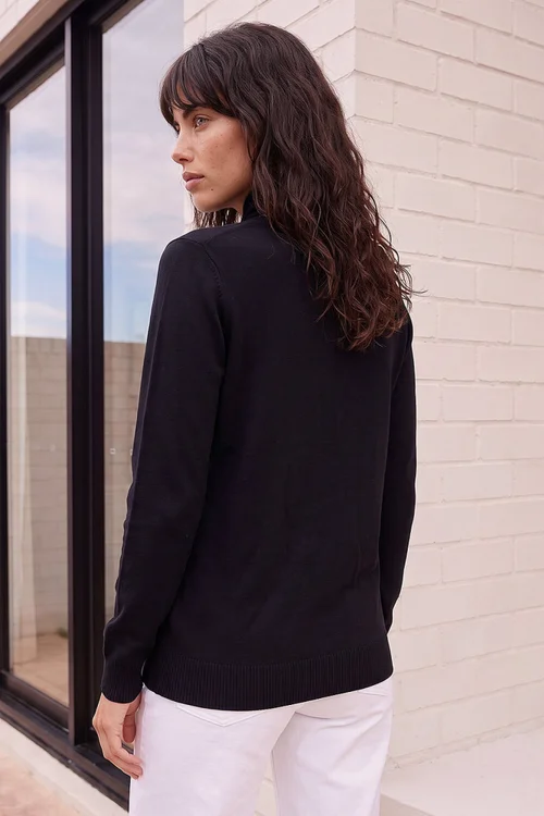 Roman Black Tie Neck Soft Knit Cardigan - 12 Image 4