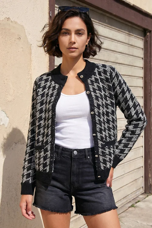 Roman Black Dogtooth Cardigan - 16 Image 3