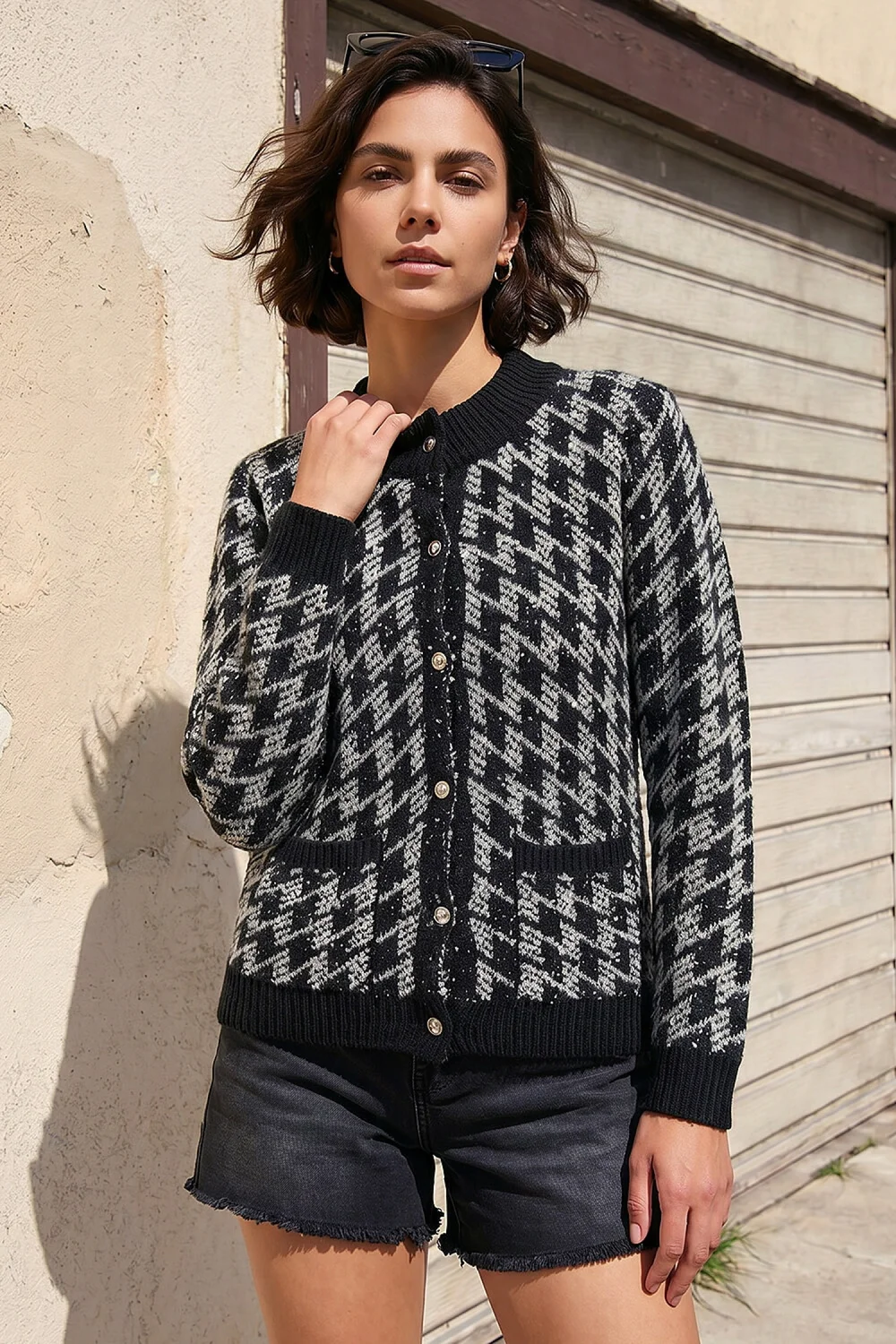 Roman Black Dogtooth Cardigan - 16 Image 1