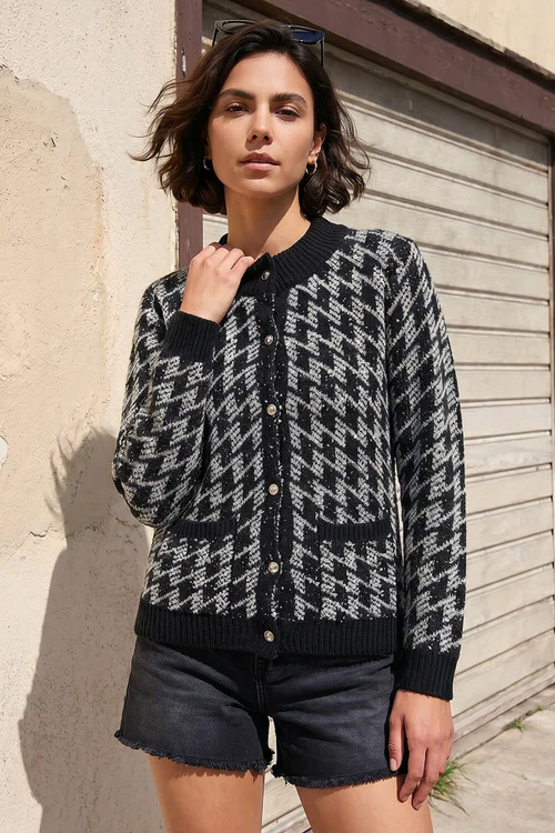 Roman Black Dogtooth Cardigan - 16 Image 1