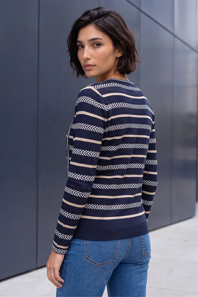 Roman Navy Petite Stripe Knit Jumper