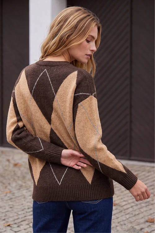 Roman Chocolate Argyle Knit Jumper - 16 Image 2