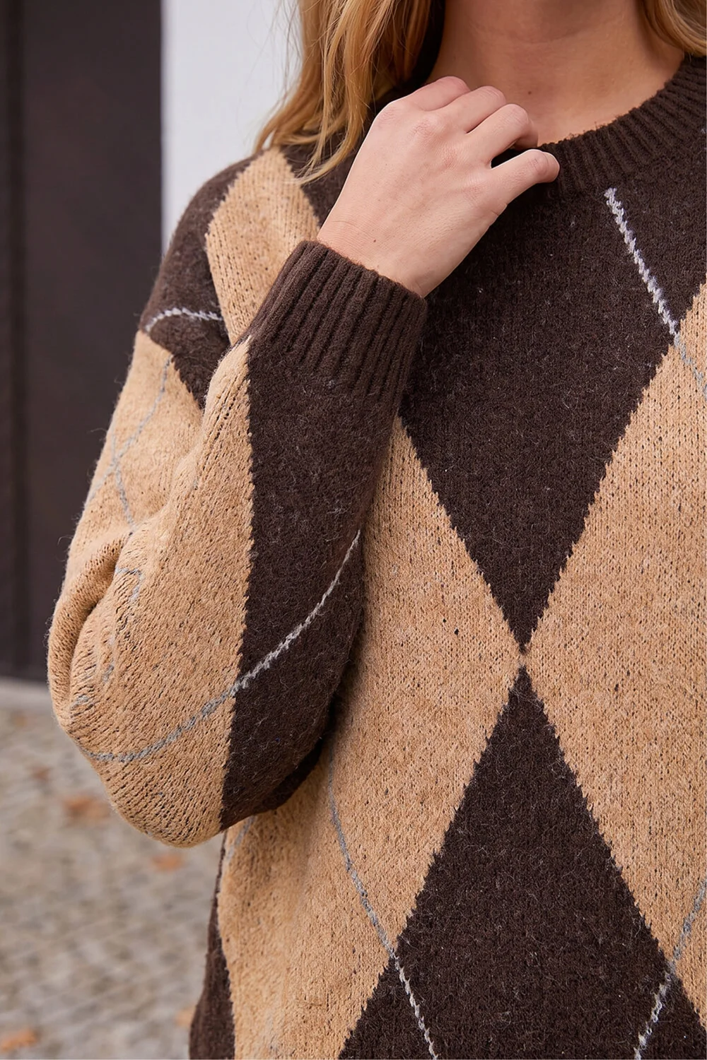 Roman Chocolate Argyle Knit Jumper - 16 Image 4