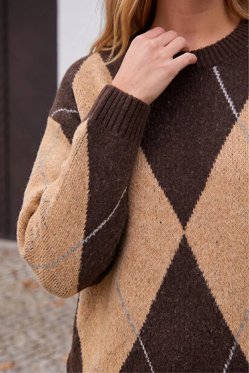 Roman Chocolate Argyle Knit Jumper - 16 Image 4