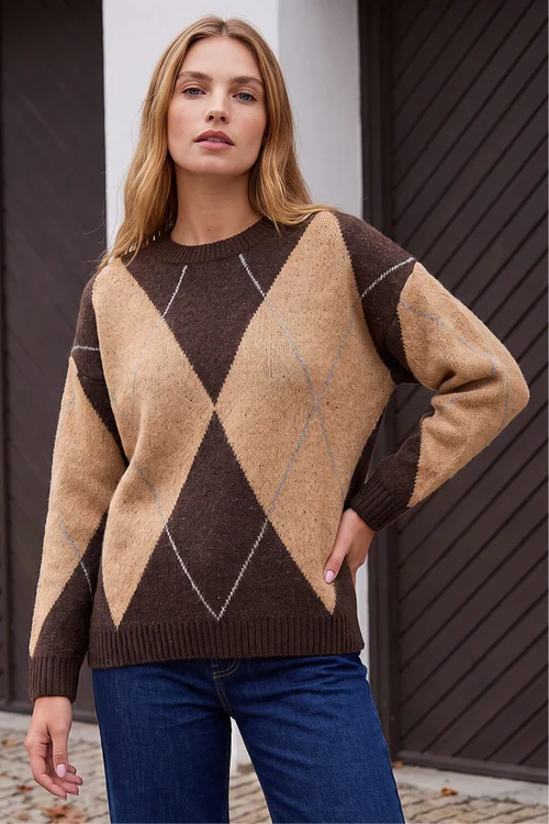 Roman Chocolate Argyle Knit Jumper - 16 Image 1