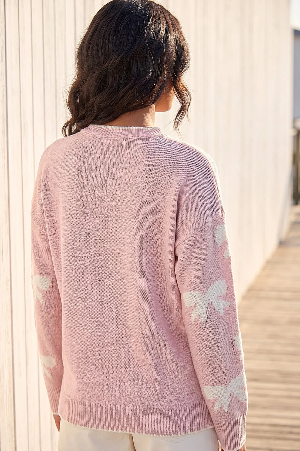Roman Light Pink Bow Contrast Stitch Knit Jumper - 20 Image 3