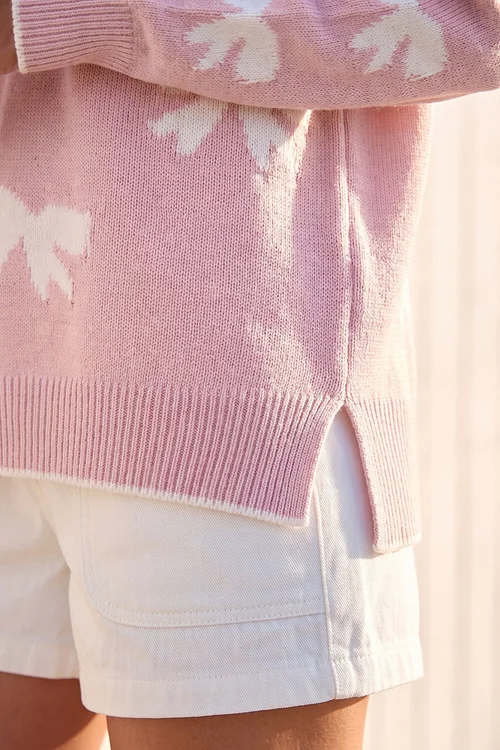 Roman Light Pink Bow Contrast Stitch Knit Jumper - 20 Image 4