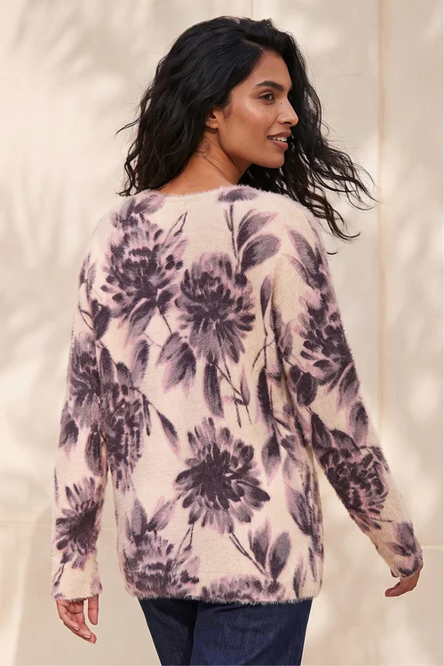 Roman Light Pink Floral Print Fluffy Knit Jumper - 14 Image 2