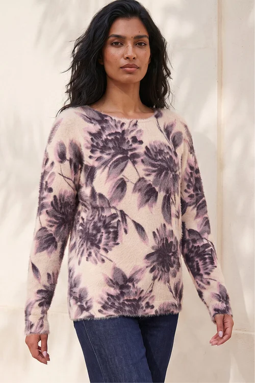 Roman Light Pink Floral Print Fluffy Knit Jumper - 14 Image 1