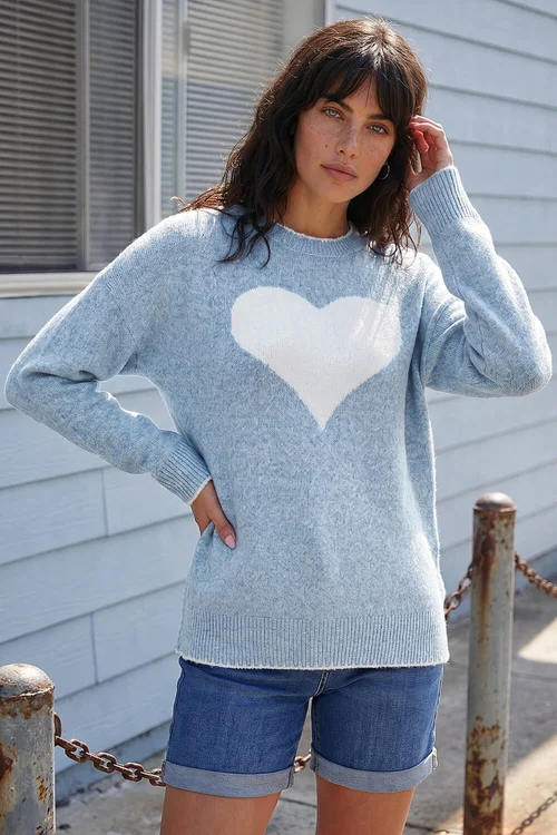 Roman Light Blue Contrast Stitch Heart Jumper - 18 Image 1
