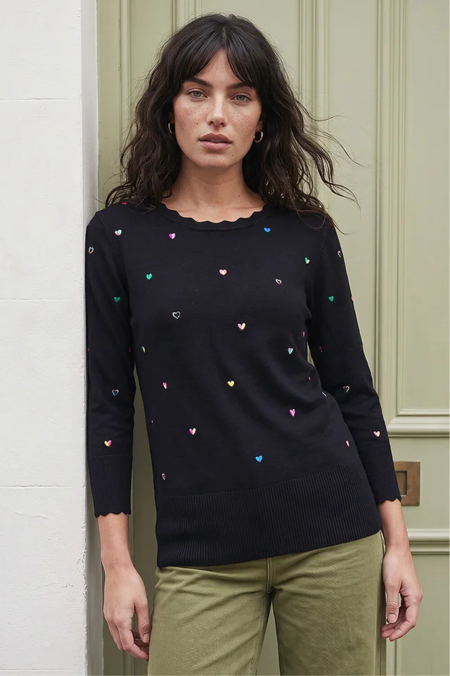 Roman Black Heart Embroidered Knit Jumper