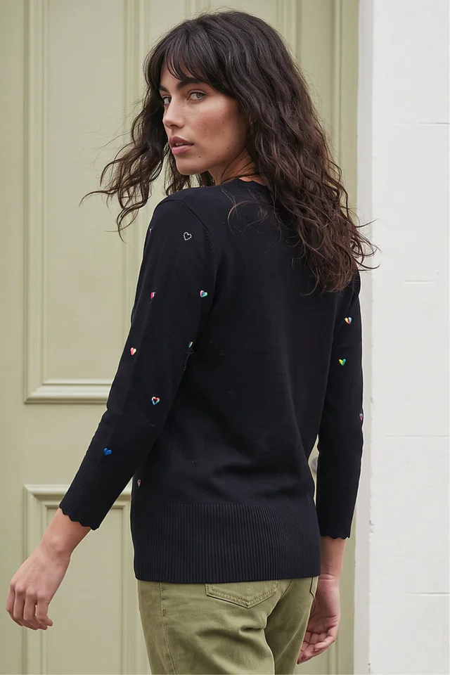 Roman Black Heart Embroidered Knit Jumper