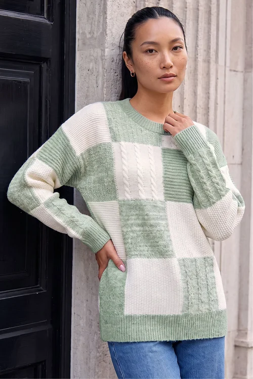 Roman Mint Patchwork Cable Knit Jumper - 20 Image 1