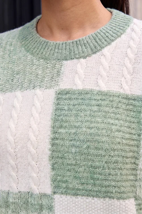 Roman Mint Patchwork Cable Knit Jumper - 20 Image 4