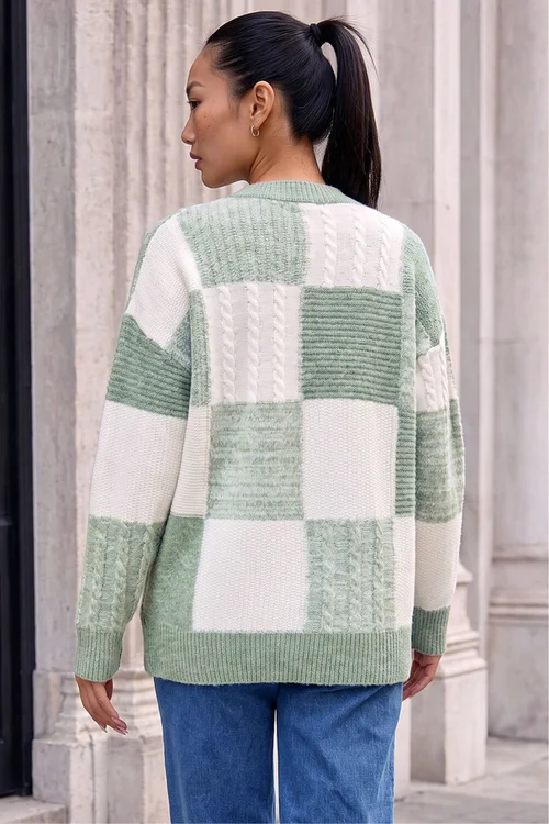 Roman Mint Patchwork Cable Knit Jumper - 20 Image 2