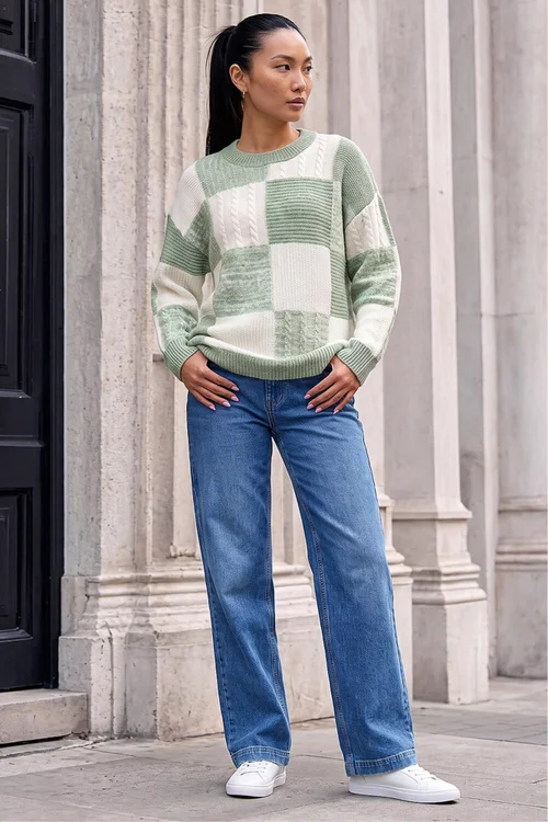 Roman Mint Patchwork Cable Knit Jumper - 20 Image 3