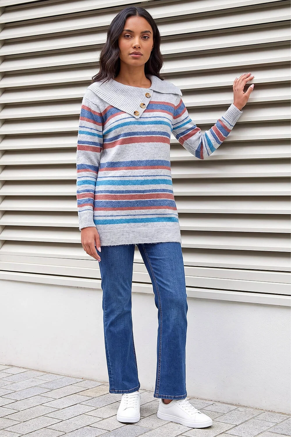 Roman Grey Cowl Neck Stripe Jumper - 16 Image 1