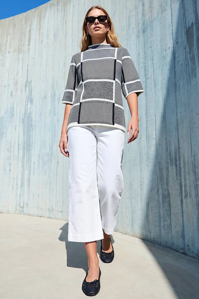 Roman Grey Check Short Sleeve Jumper