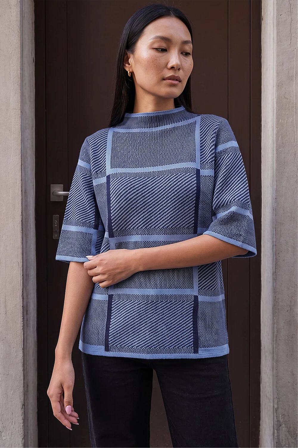 Roman Navy Check Short Sleeve Jumper - 18 Image 1