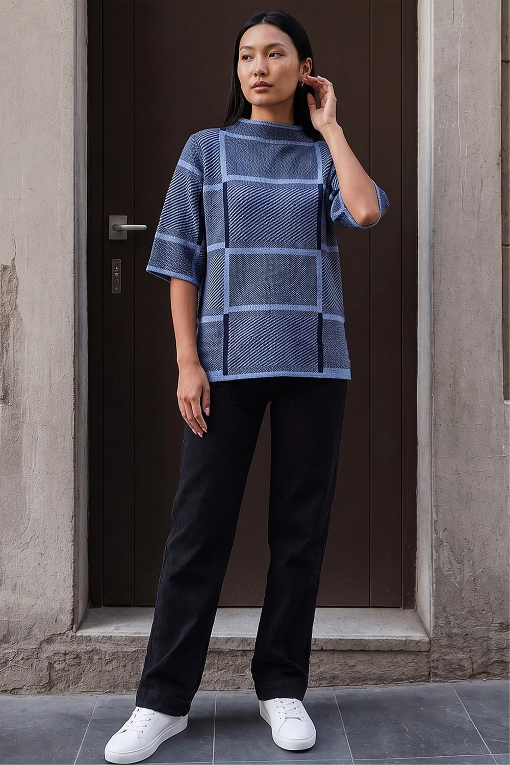 Roman Navy Check Short Sleeve Jumper - 18 Image 2