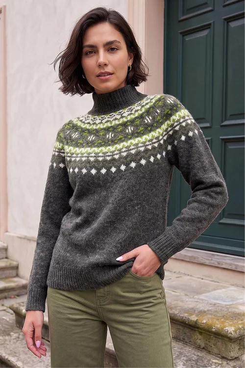 Roman Dark Grey Fairisle Knit Jumper - 10 Image 1