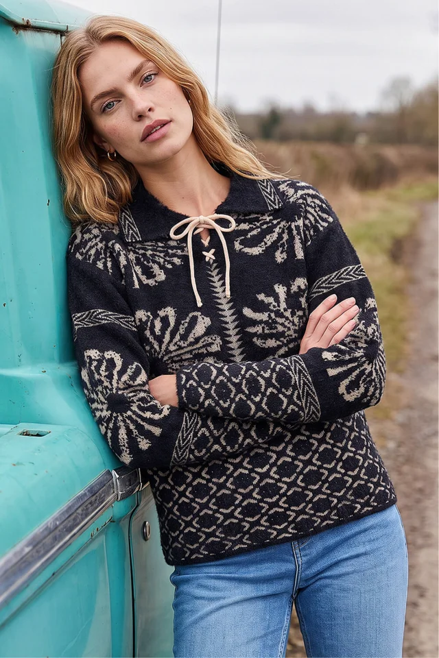 Roman Black Floral Jacquard Knit Jumper