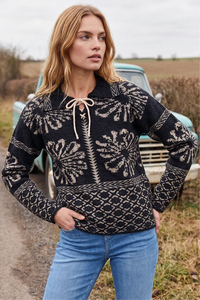 Roman Black Floral Jacquard Knit Jumper
