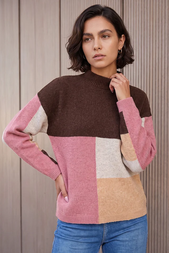 Roman Chocolate Colour Block Marl Knit Jumper