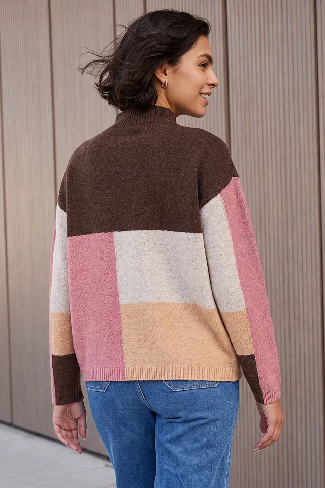 Roman Chocolate Colour Block Marl Knit Jumper