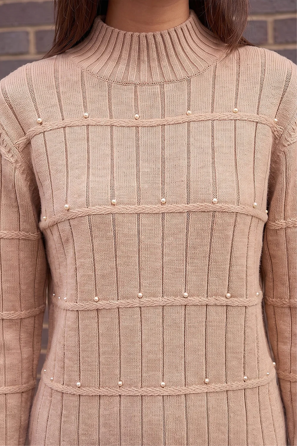 Roman Beige Beaded Ribbed Knit Jumper - 14 Image 4