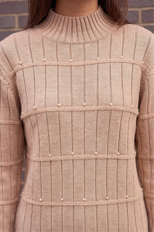 Roman Beige Beaded Ribbed Knit Jumper - 14 Image 4