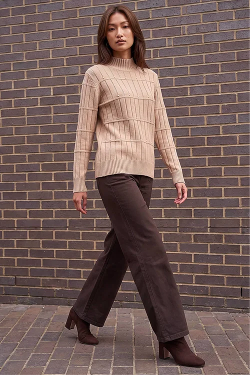 Roman Beige Beaded Ribbed Knit Jumper - 14 Image 2