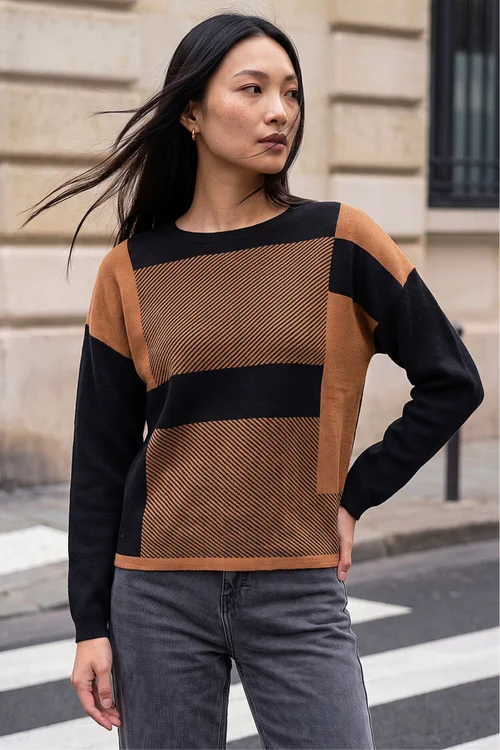 Roman Camel Colour Block Knit Jumper - 12 Image 1