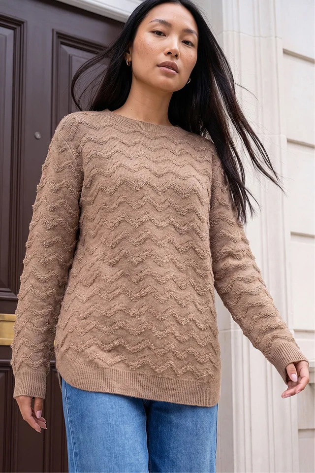 Roman Taupe Shimmer Curved Hem Jumper
