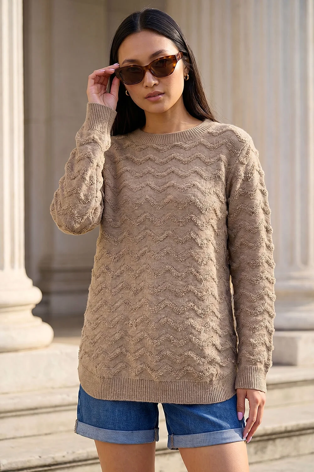 Roman Taupe Shimmer Curved Hem Jumper - 20 Image 1