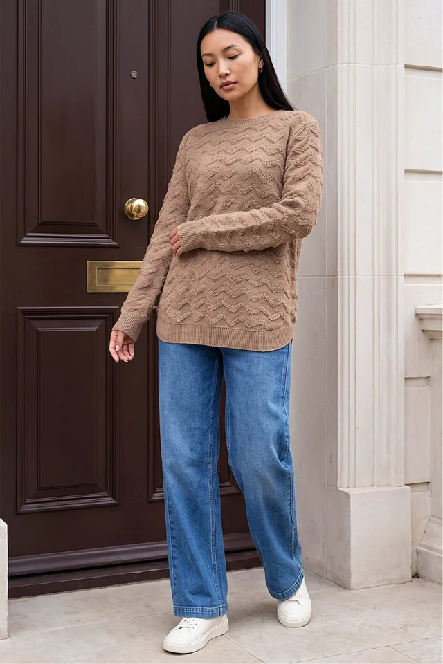 Roman Taupe Shimmer Curved Hem Jumper