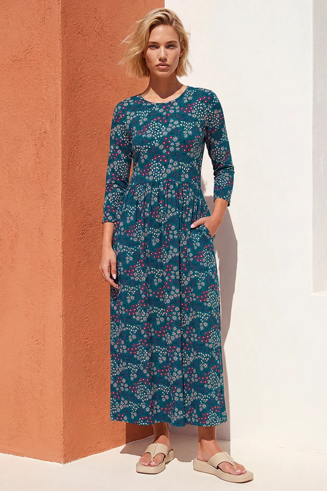 Roman Teal Ditsy Print Pocket Midi Dress