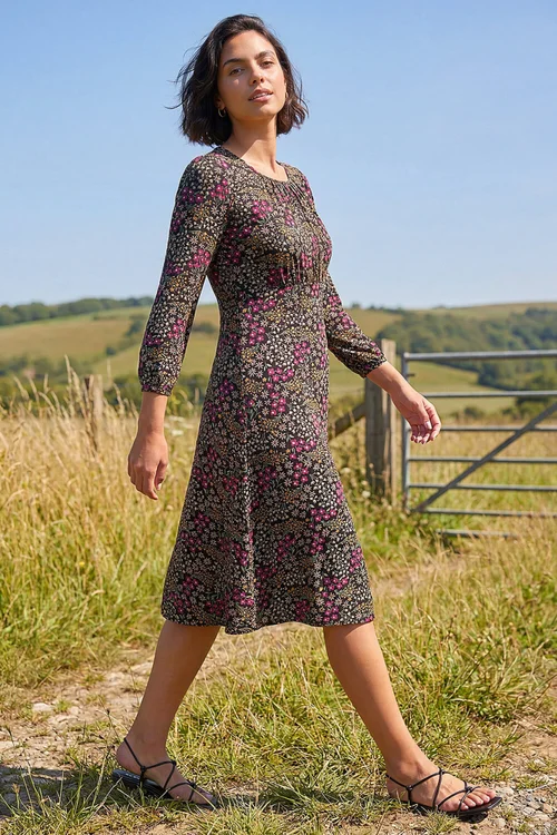 Roman Black Square Neck Ditsy Dress - 10 Image 2