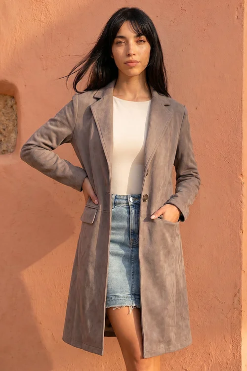 Roman Taupe Petite Faux Suede Jacket - 14 Image 1