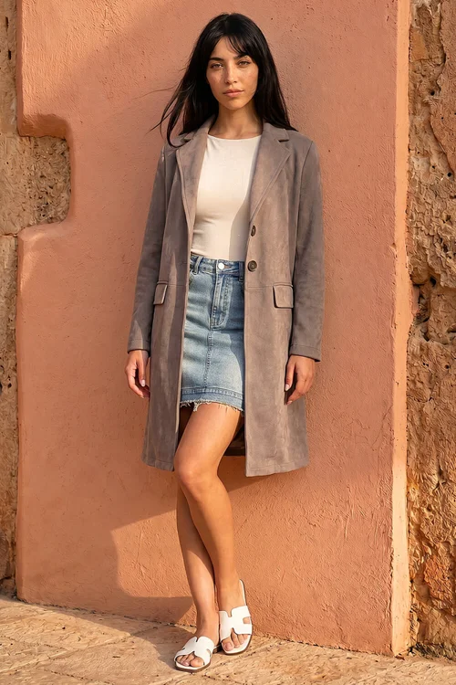 Roman Taupe Petite Faux Suede Jacket - 14 Image 2