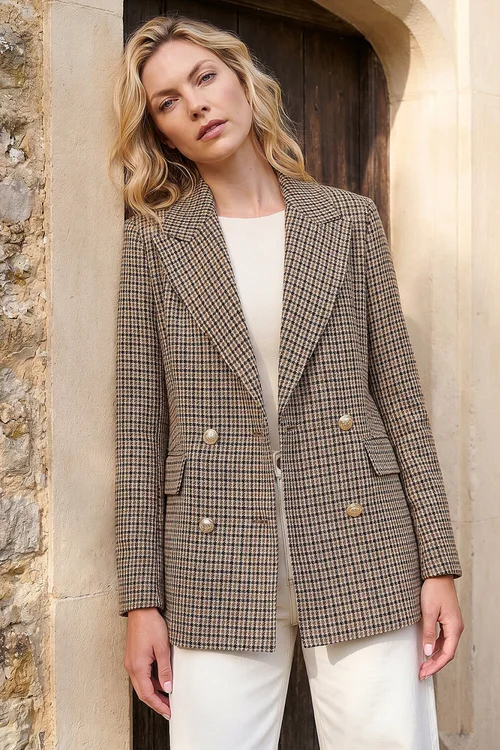 Roman Brown Tweed Double Breasted Blazer - 10 Image 1