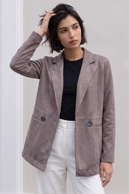 Roman Taupe Petite Faux Suede Jacket - 8 Image 2